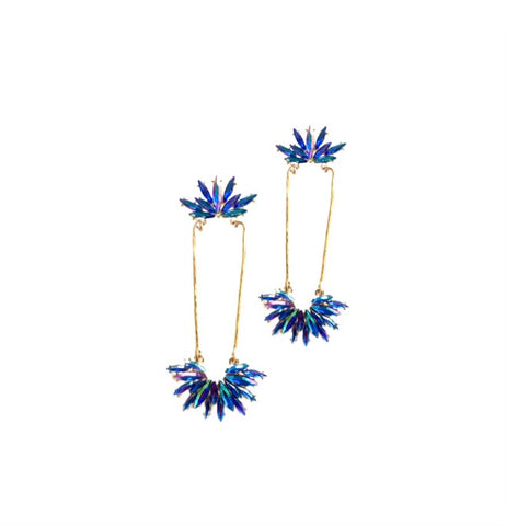 Crystal Fan Earrings in Blue