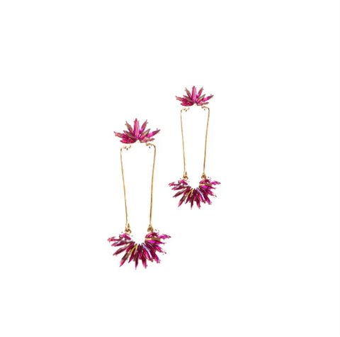Crystal Fan Earrings in Pink
