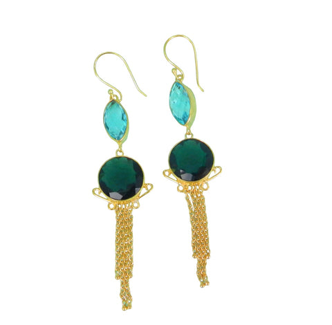 Green Tourmaline Gold Chain Earrings