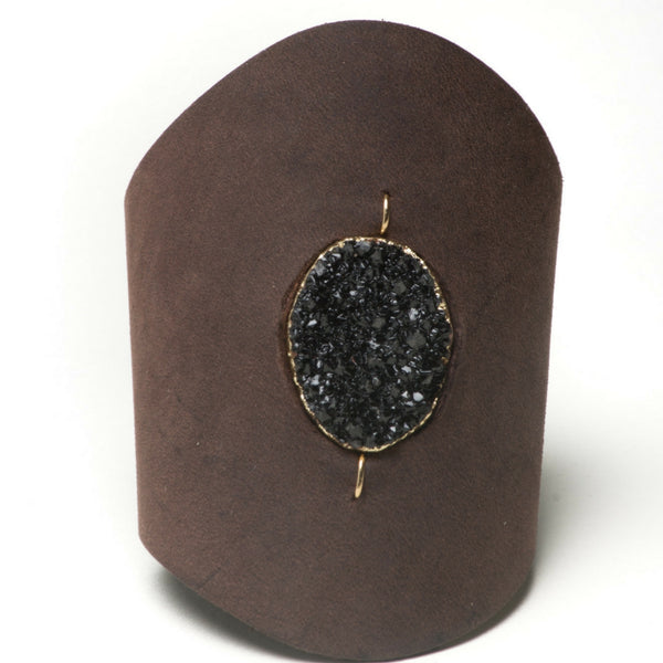Leather Druzy Cuff Bracelet
